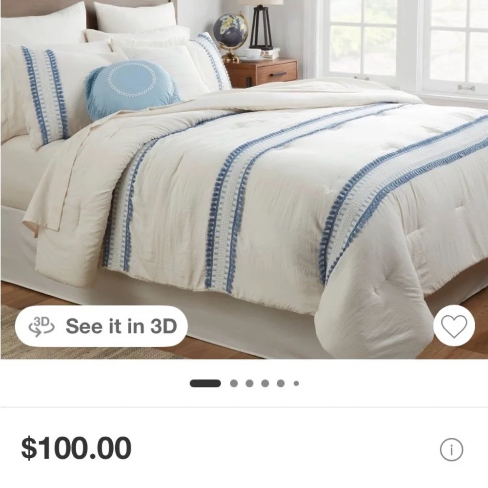 Dorm room White and Blue Striped Comforter Set - Picture 2 of 2